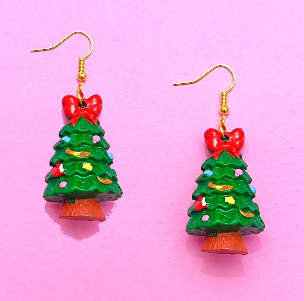 3D Christmas Tree Drop Earrings