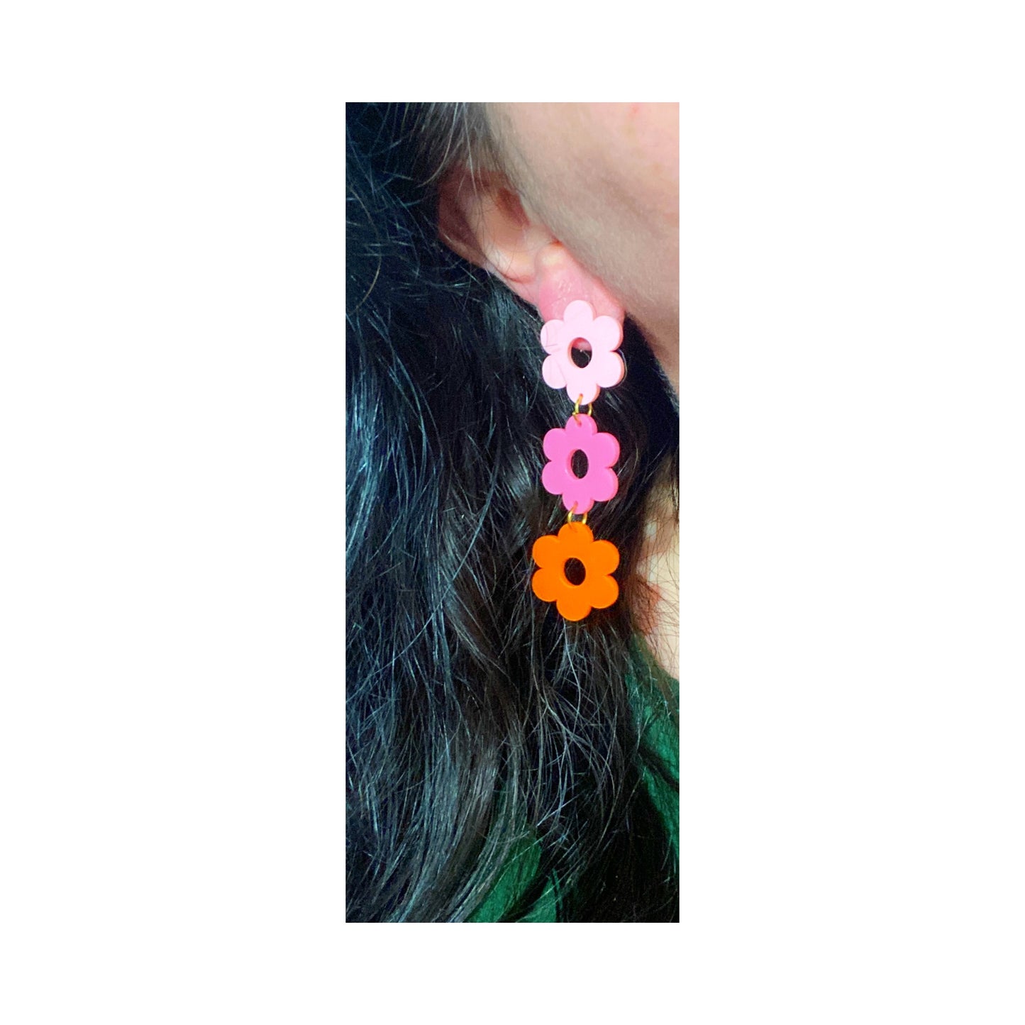 Pink & Orange Tiered Retro Flower Acrylic Drop Earrings