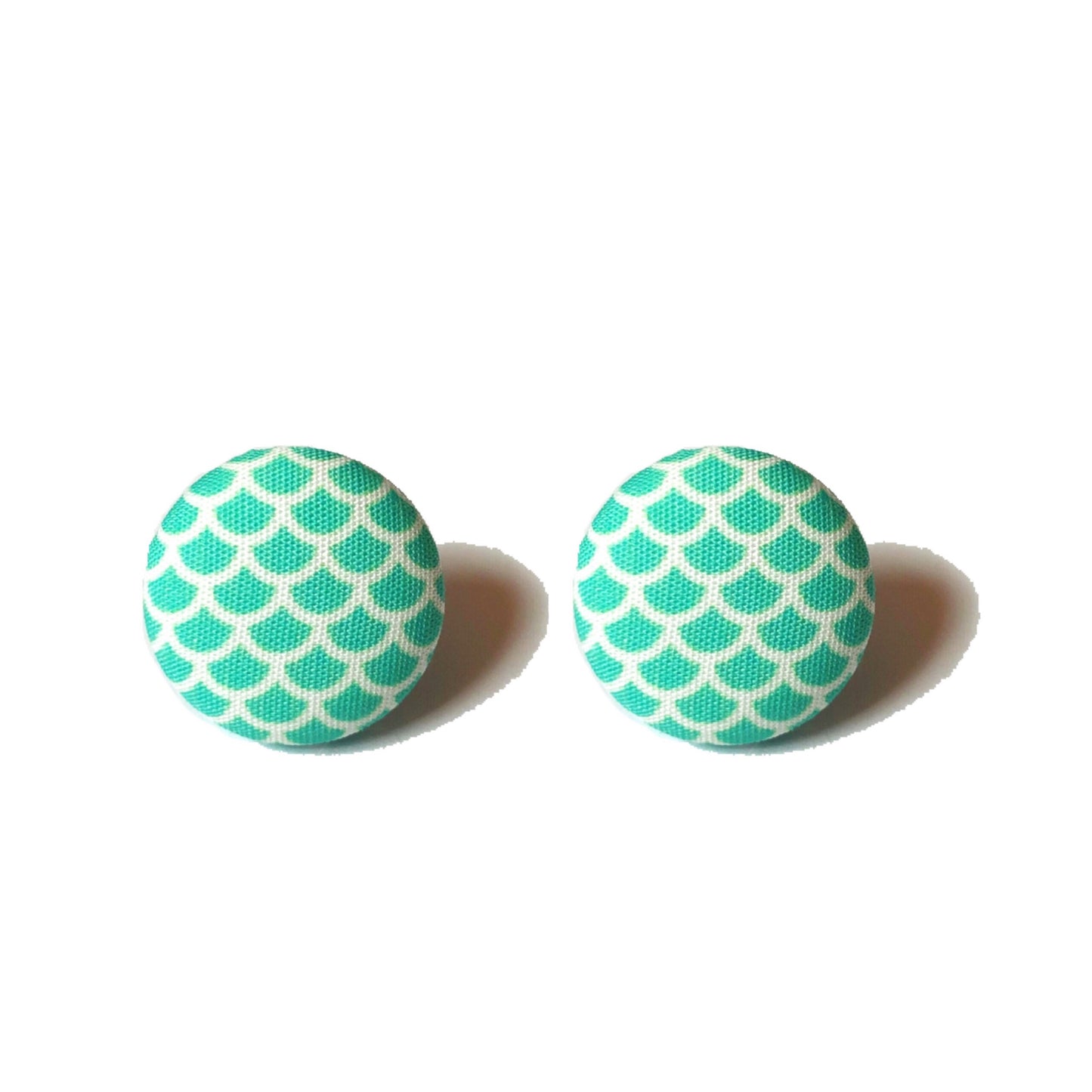 Mint Aqua Mermaid Scale Fabric Button Earrings