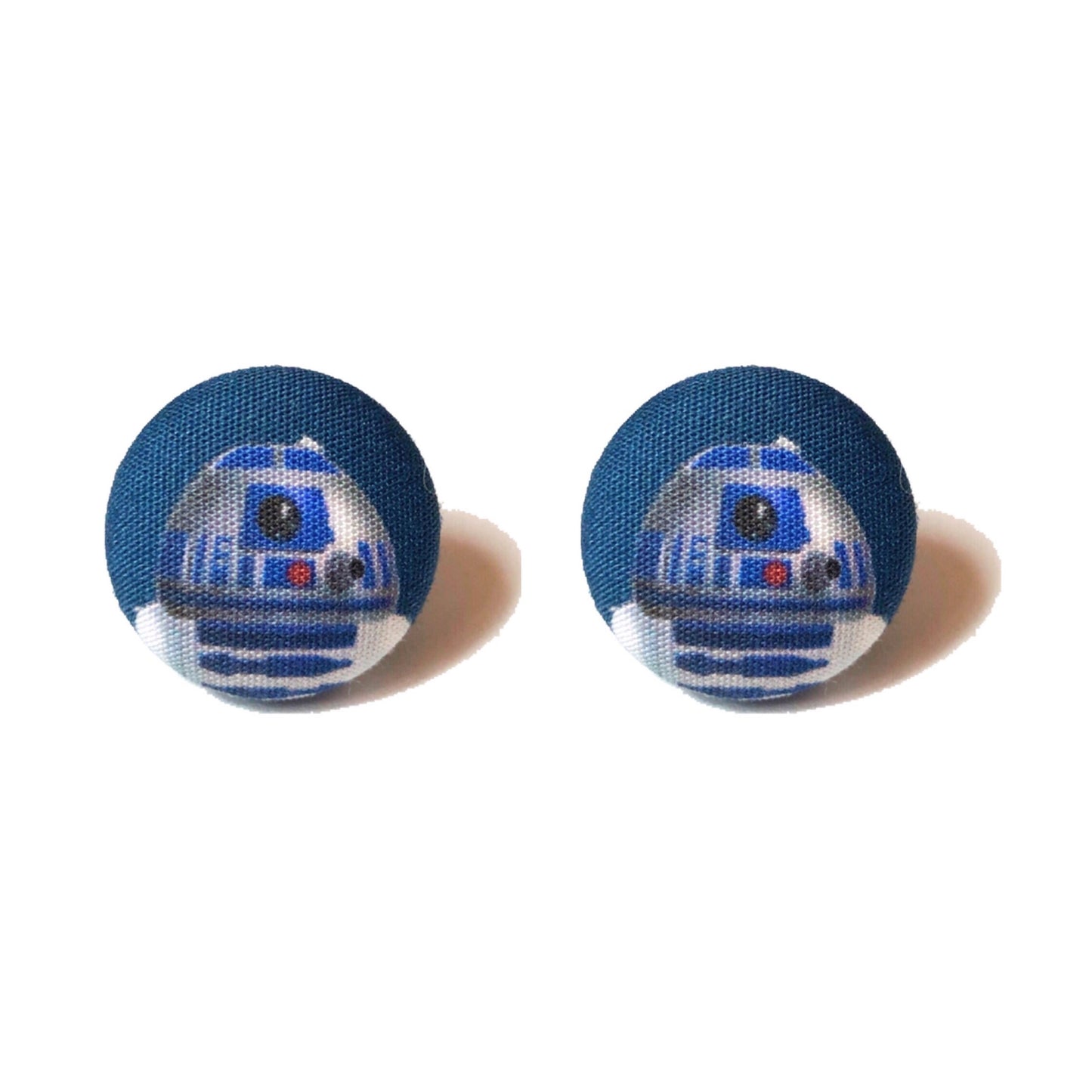 Dark Blue Droid Fabric Button Earrings