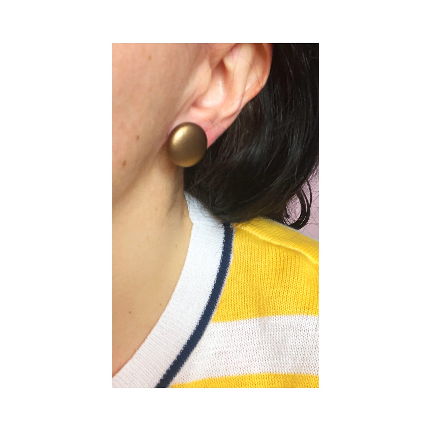 Metallic Solid Gold Fabric Button Earrings