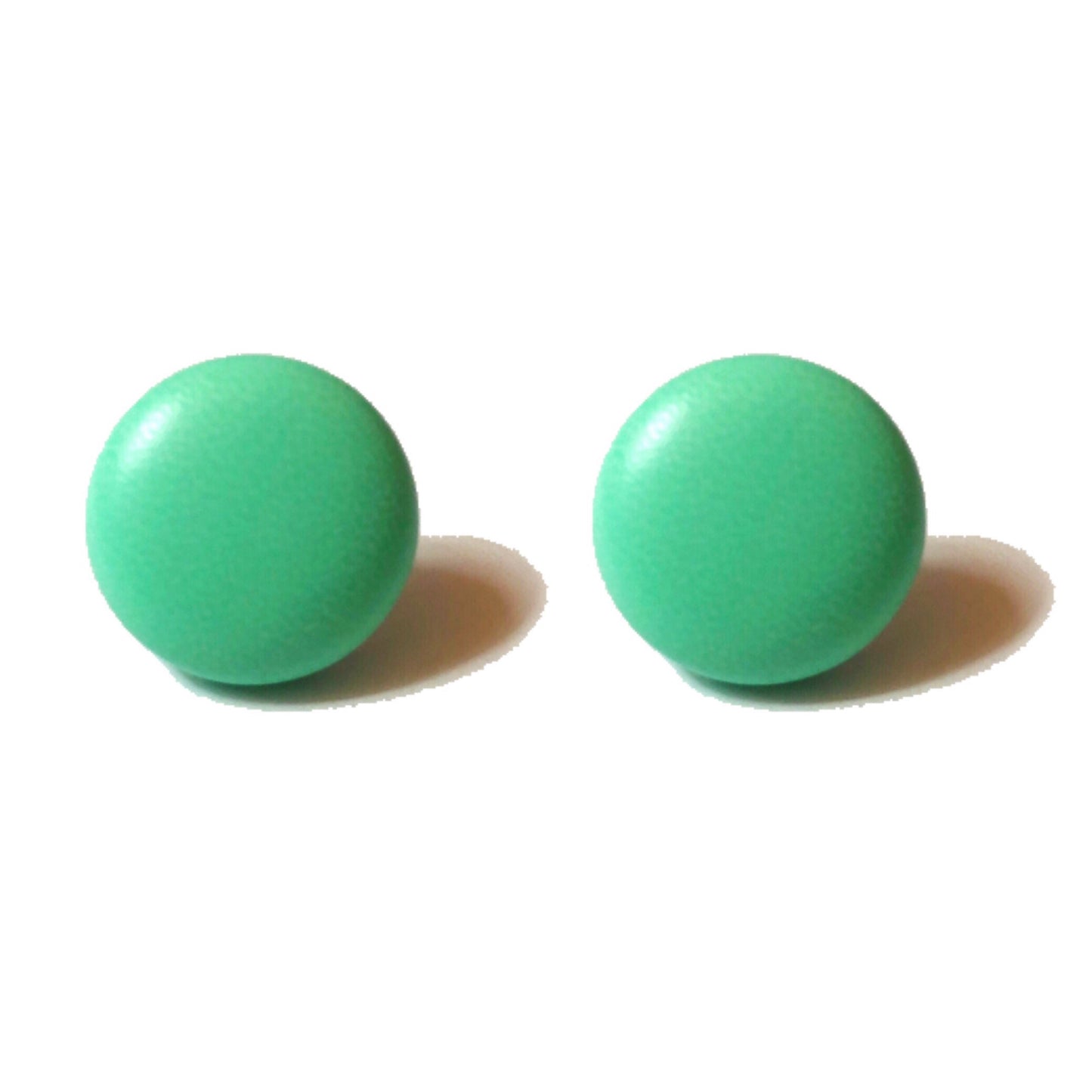 Solid Mint Fabric Button Earrings