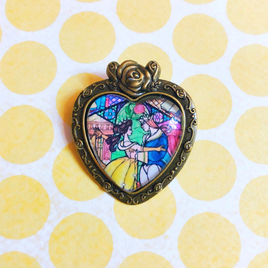 Belle & Prince Heart Stained Glass Brooch
