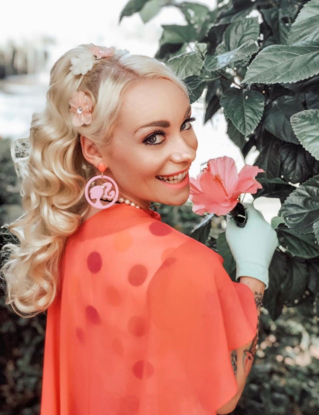 Retro Doll Silhouette Pink Drop Earrings