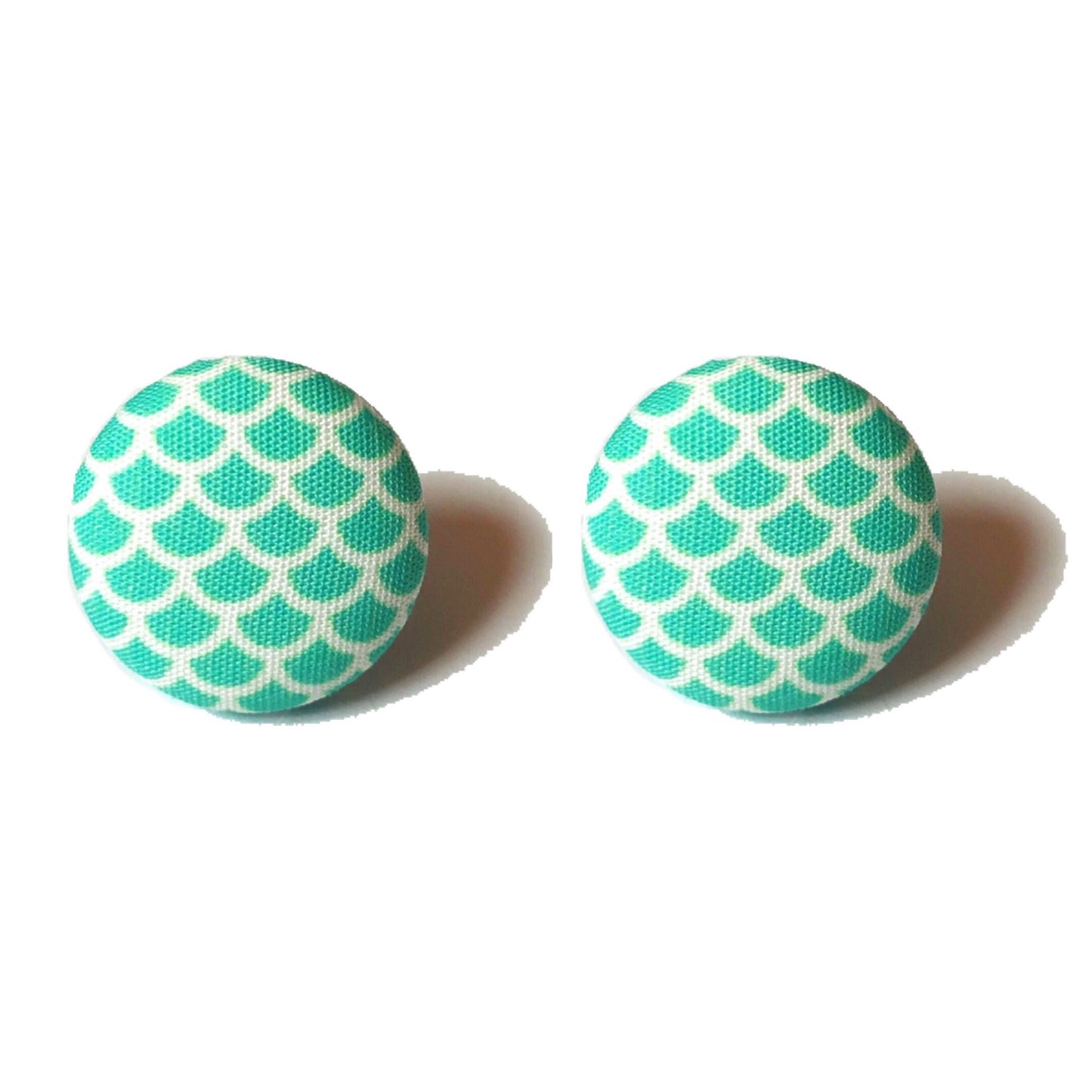 Mint Aqua Mermaid Scale Fabric Button Earrings