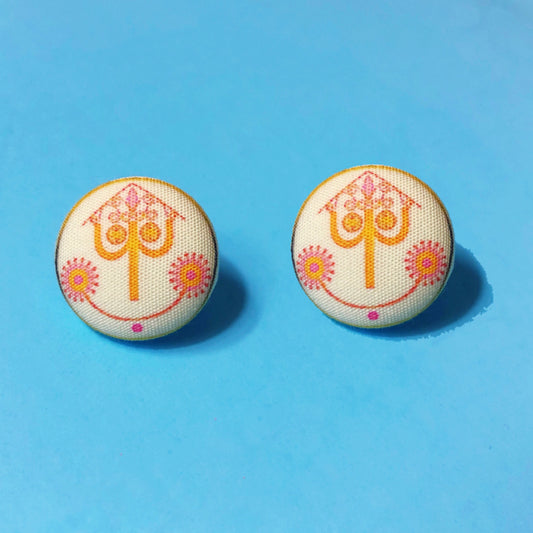 Small World Clock Face Fabric Button Earrings