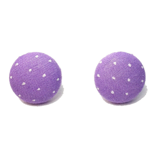 Lovely Lavender Dainty Polka Dot Fabric Button Earrings