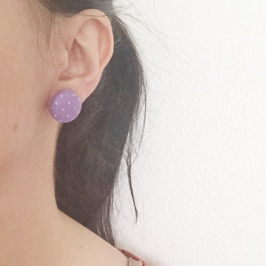 Lovely Lavender Dainty Polka Dot Fabric Button Earrings