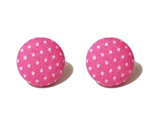 Pink Posh Polka Dot Fabric Button Earrings