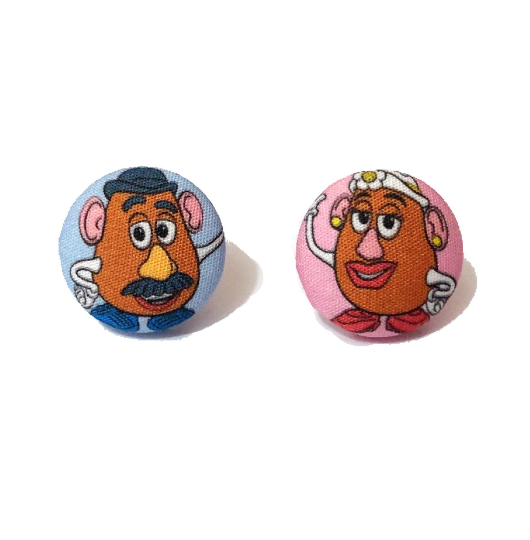 Potato Head Couple Fabric Button Earrings