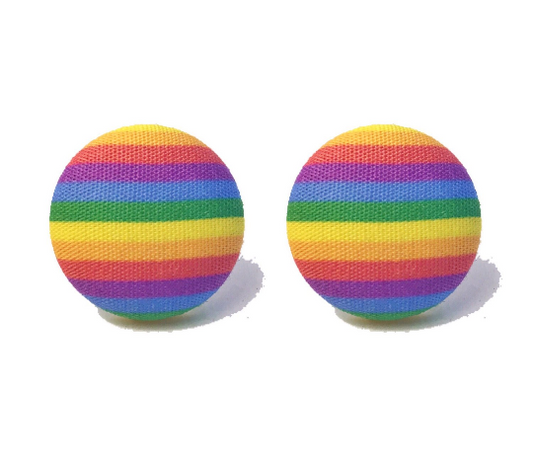 Rainbow Stripe Fabric Button Earrings