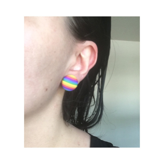 Rainbow Stripe Fabric Button Earrings