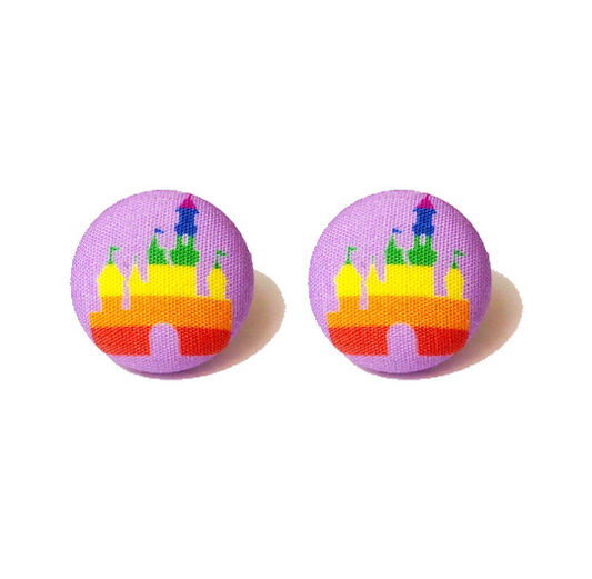 Rainbow Castle Fabric Button Earrings