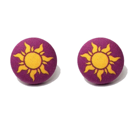 Yellow & Purple Sun Fabric Button Earrings