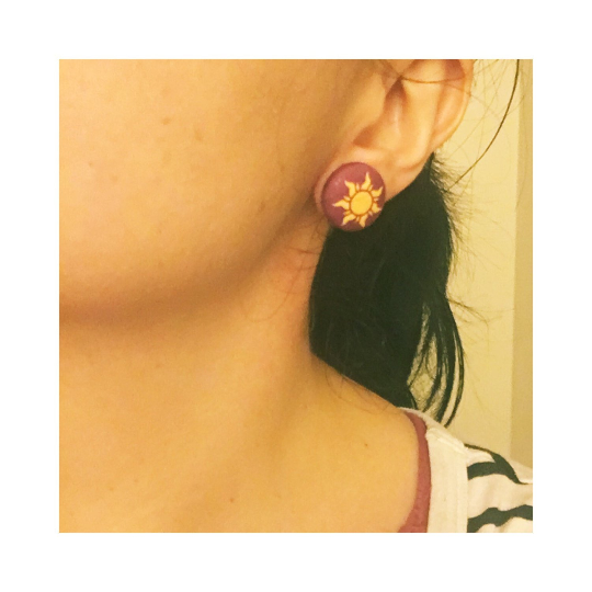 Yellow & Purple Sun Fabric Button Earrings