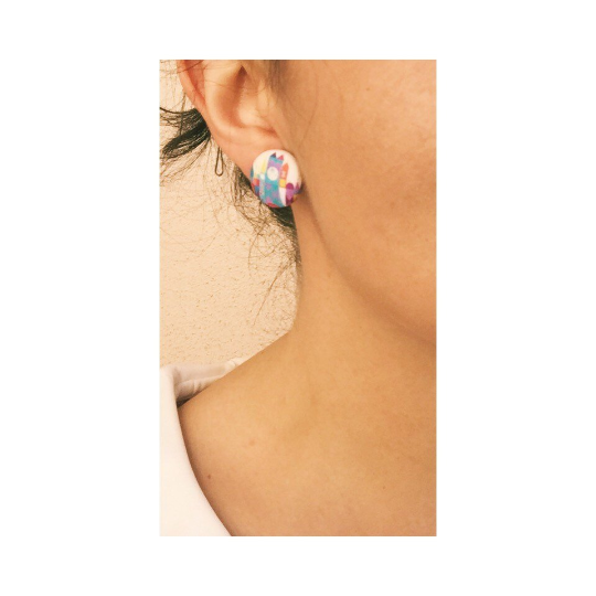 Retro Pink Castle Fabric Button Earrings