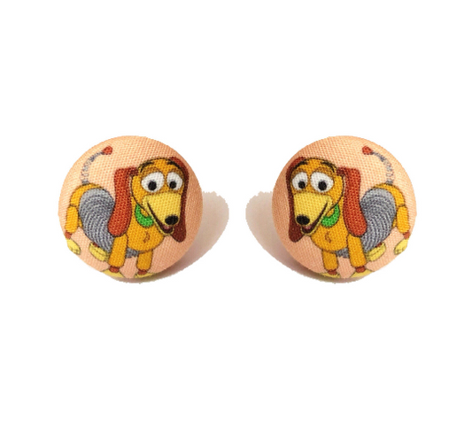 Slinky Dog Fabric Button Earrings