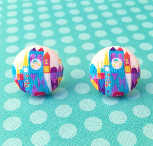 Small World Fabric Button Earrings