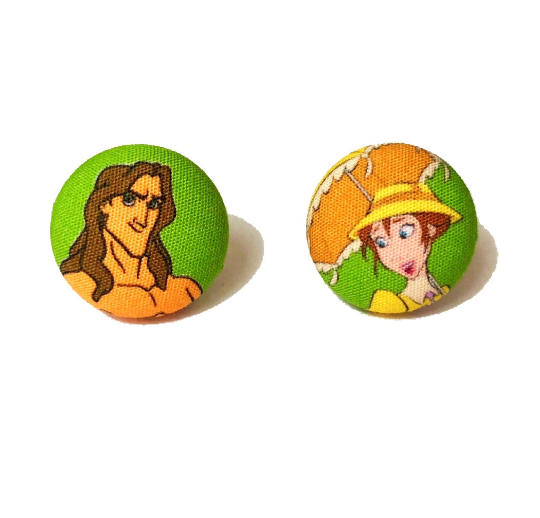 Tarzan & Jane Fabric Button Earrings